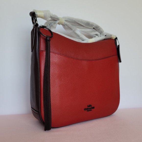 COACH Chaise Colorblocked Pebbled Leather Crossbody- Brick Red Multi-color ⭐ - Picture 2 of 16